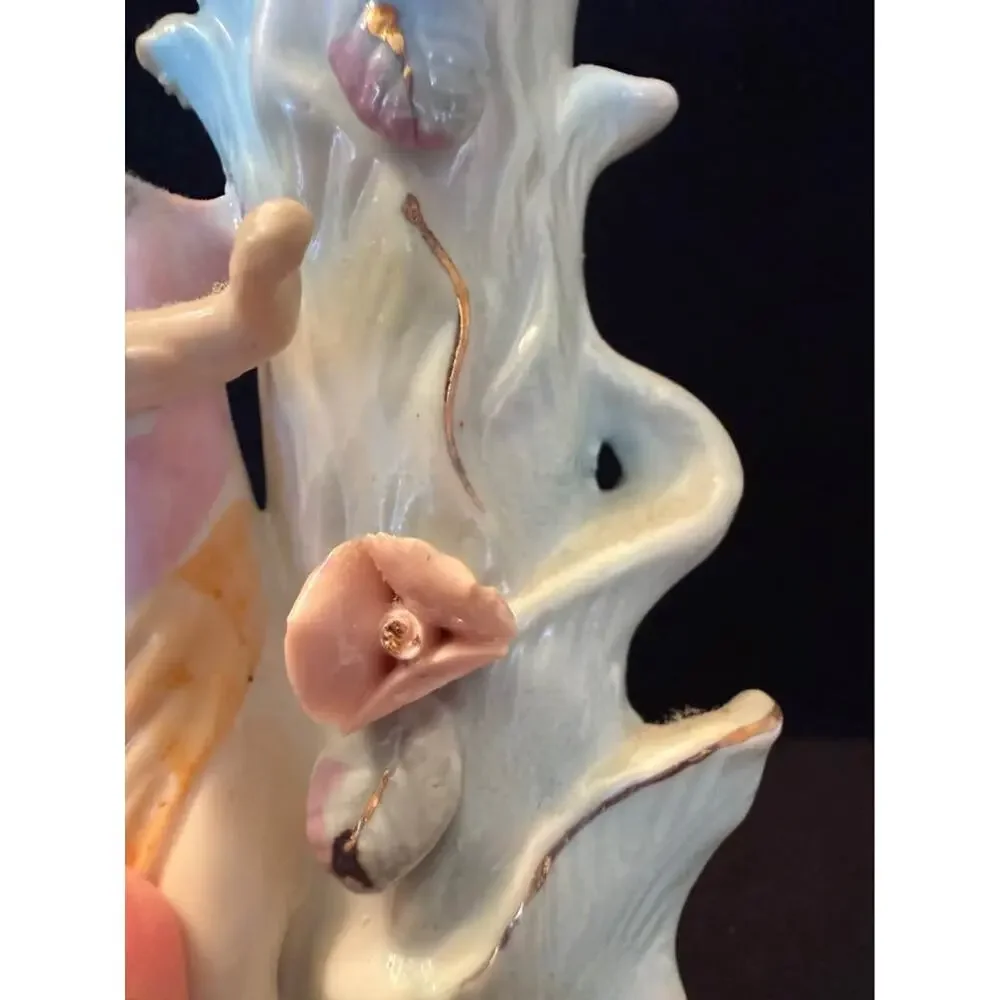 Vintage Fairy Porcelain Bud Vase – Pastel Figurine with Applied Flowers – 1960s